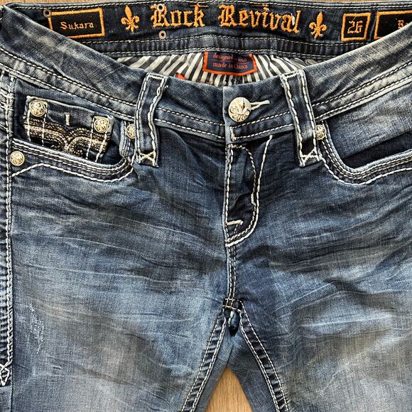 Rock Revival Sukara Bootcut whiskered wash womens Jeans 26 - Picture 3 of 7